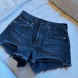Levi's Dark Blue Raw Hem Denim Shorts